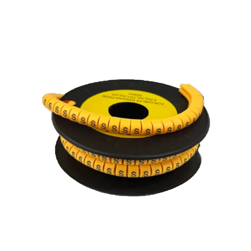 Grippes Cable Marker S - Yellow spool of flexible snap on cable markers labeled S for wire identification