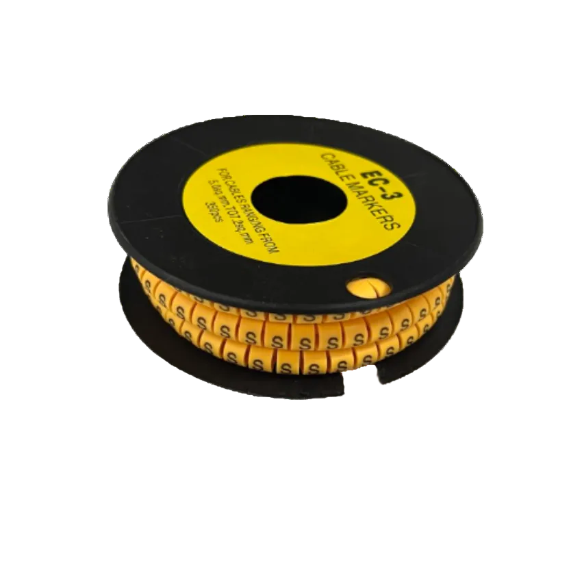 Grippes Cable Marker S - Yellow spool of wrap around cable labels with repeating S for wire identification