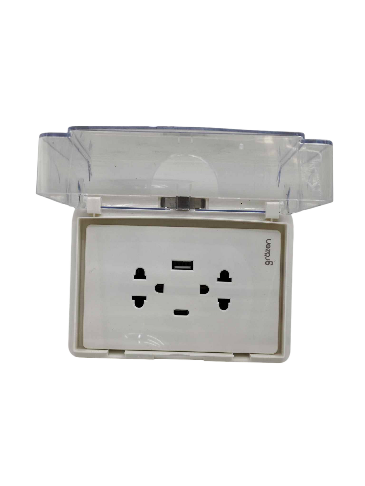 Grazen Weatherproof Plate Cover with Duplex Universal Outlet with Ground 16A 220V with USB-A and USB-C 2100mAh 5VDC