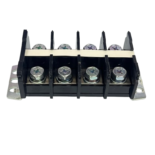 100A Terminal Block with Cover 4 Pairs Auspicious black plastic screw terminal with metal mounting flanges