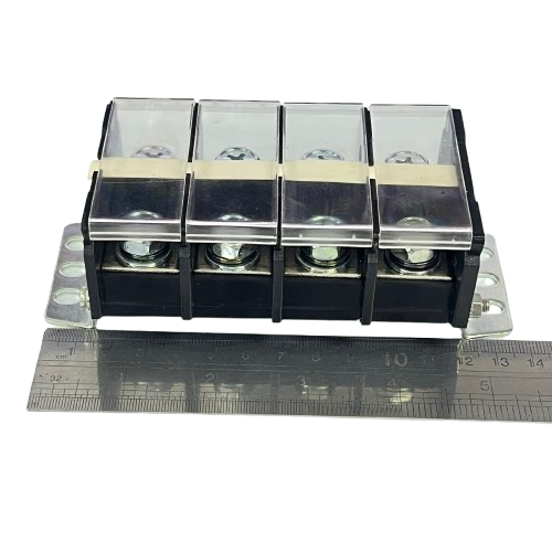 Auspicious 100A Terminal Block with Cover 4 Pairs black base clear hinged covers metal mounting bracket