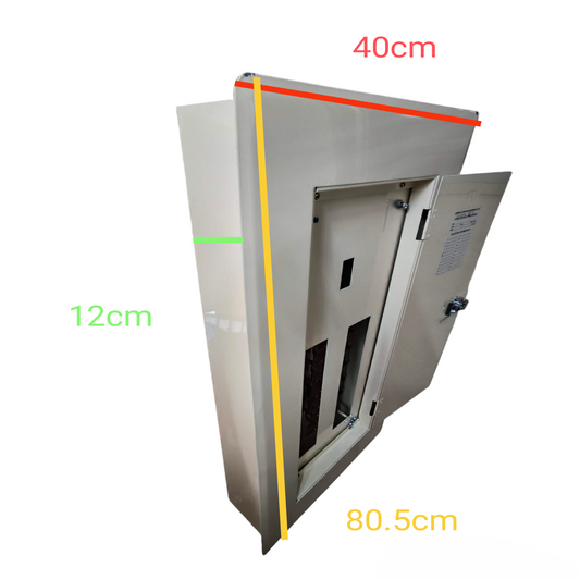 Koten metal electrical distribution box with hinged door and lock showing dimensions 12 Branches 2 Pole HPH Bolt On Flush Type
