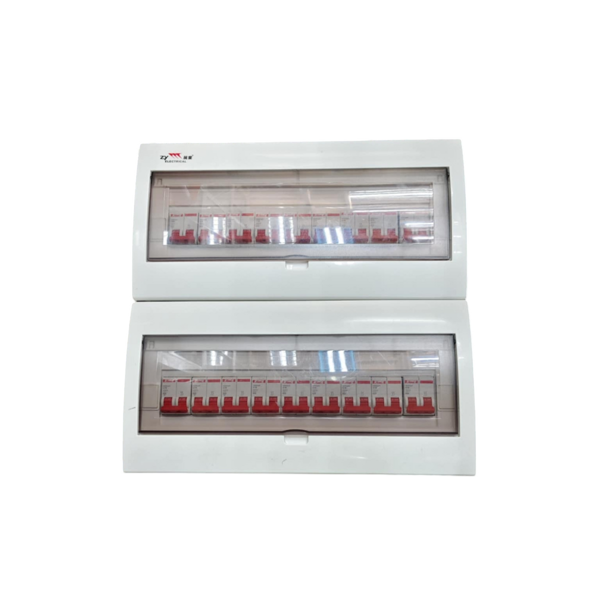 Koten Himel ZY 63A 2 pole panel board double row white distribution box with clear cover and red circuit breakers