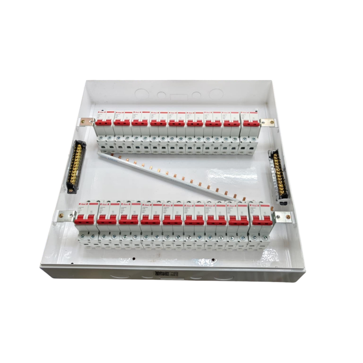 Koten Himel ZY 63A 2 pole panel board white enclosure with red toggle MCBs and busbar wiring