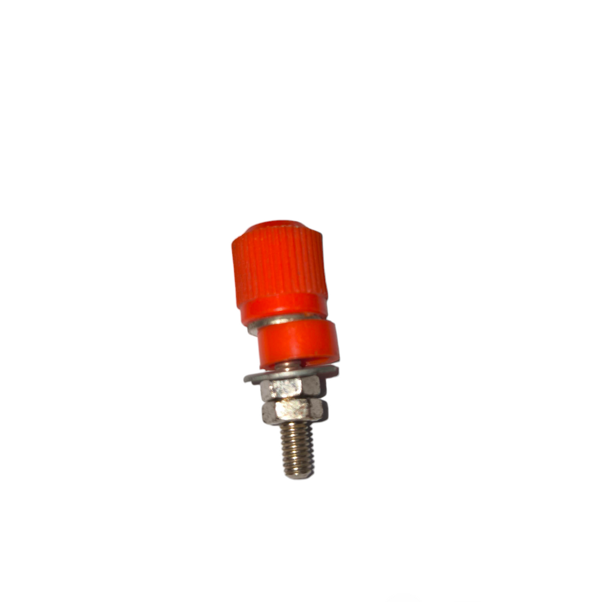 Red electrical binding post for school projects with metal screw and nut for secure connections