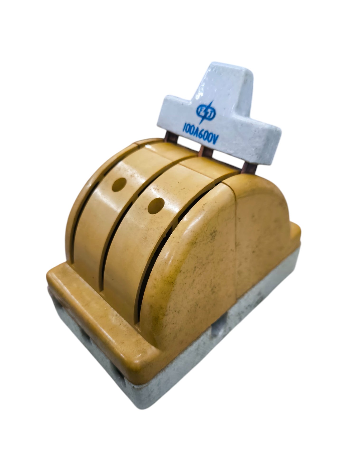 Taiyou 100A porcelain knife switch with three brass contacts and ceramic insulator base