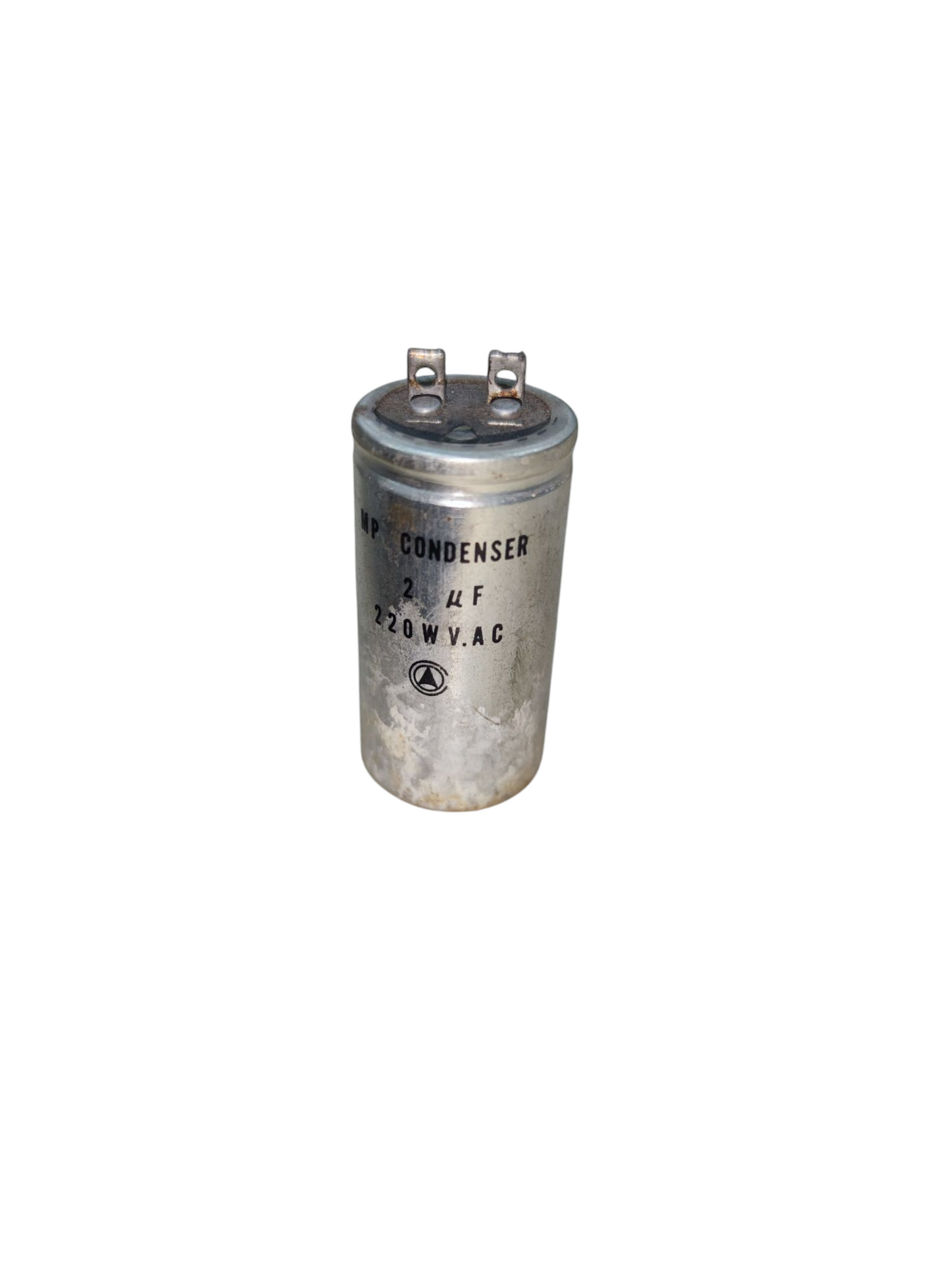2uF 250V capacitor electrical component with metal casing and dual terminals from China