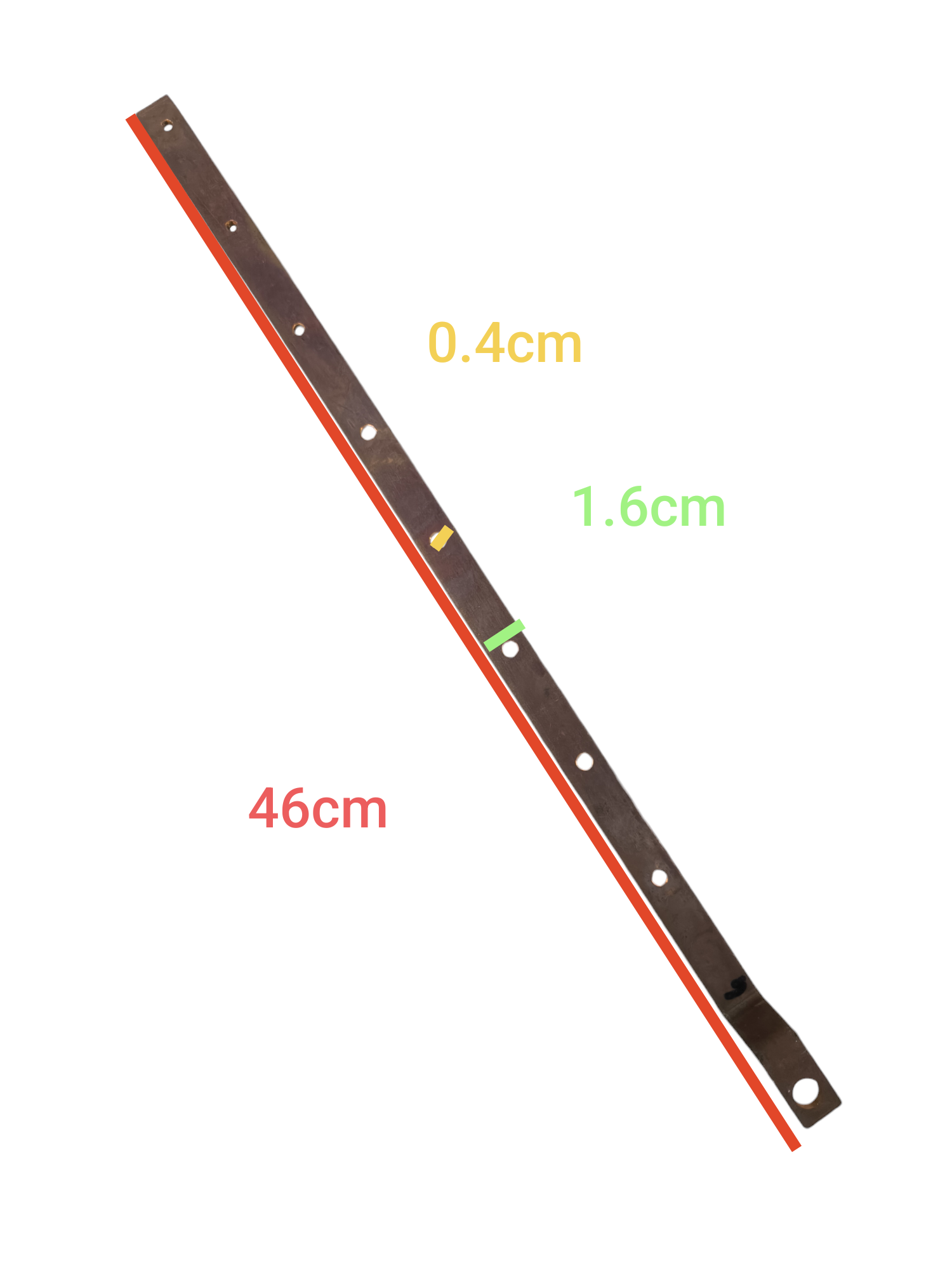 Local copper bus bar with holes and bend 46cm long with multiple mounting holes for electrical circuitry