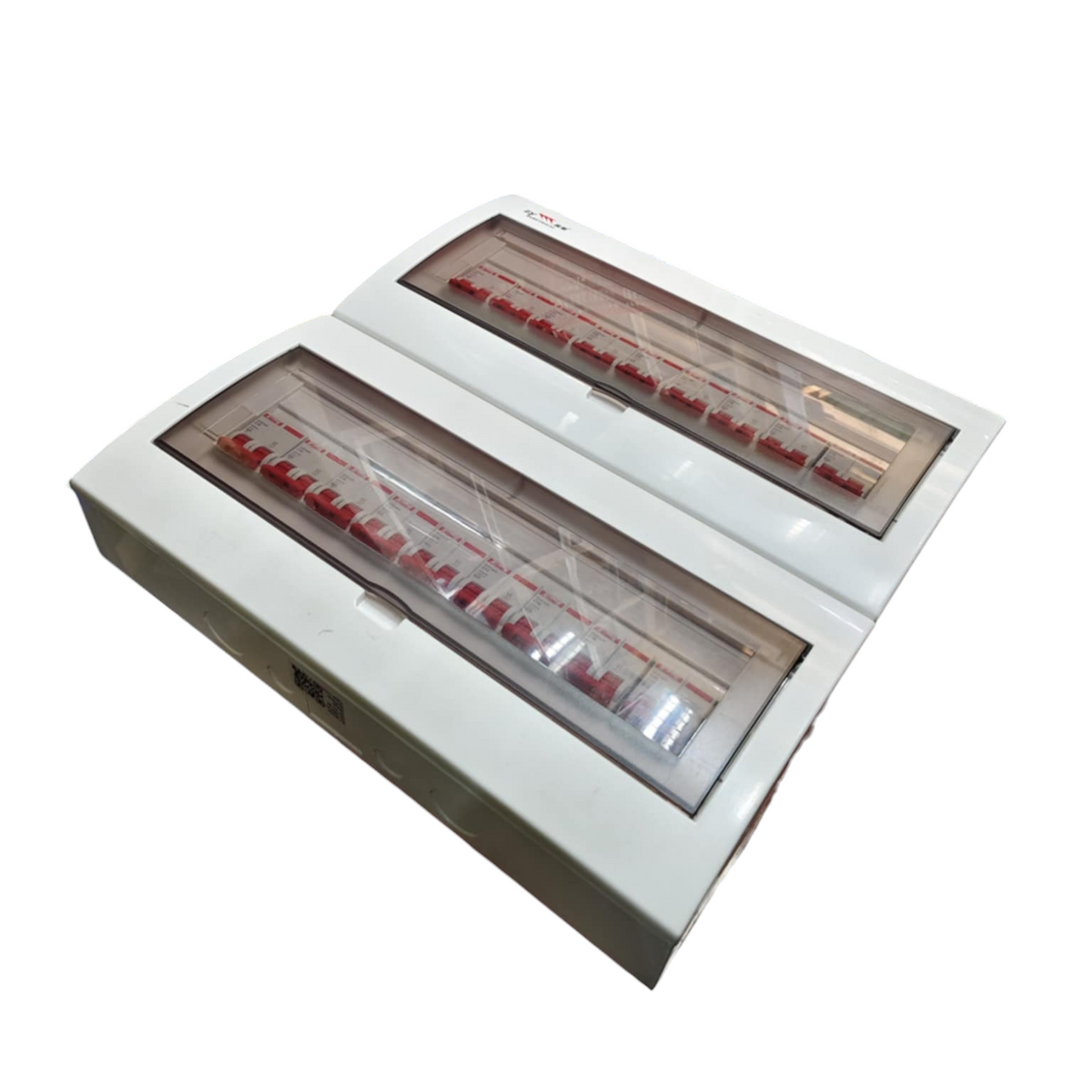 Dual row white distribution box with transparent cover and red DIN rail switches miniature circuit breaker 36 ways by Himel ZY