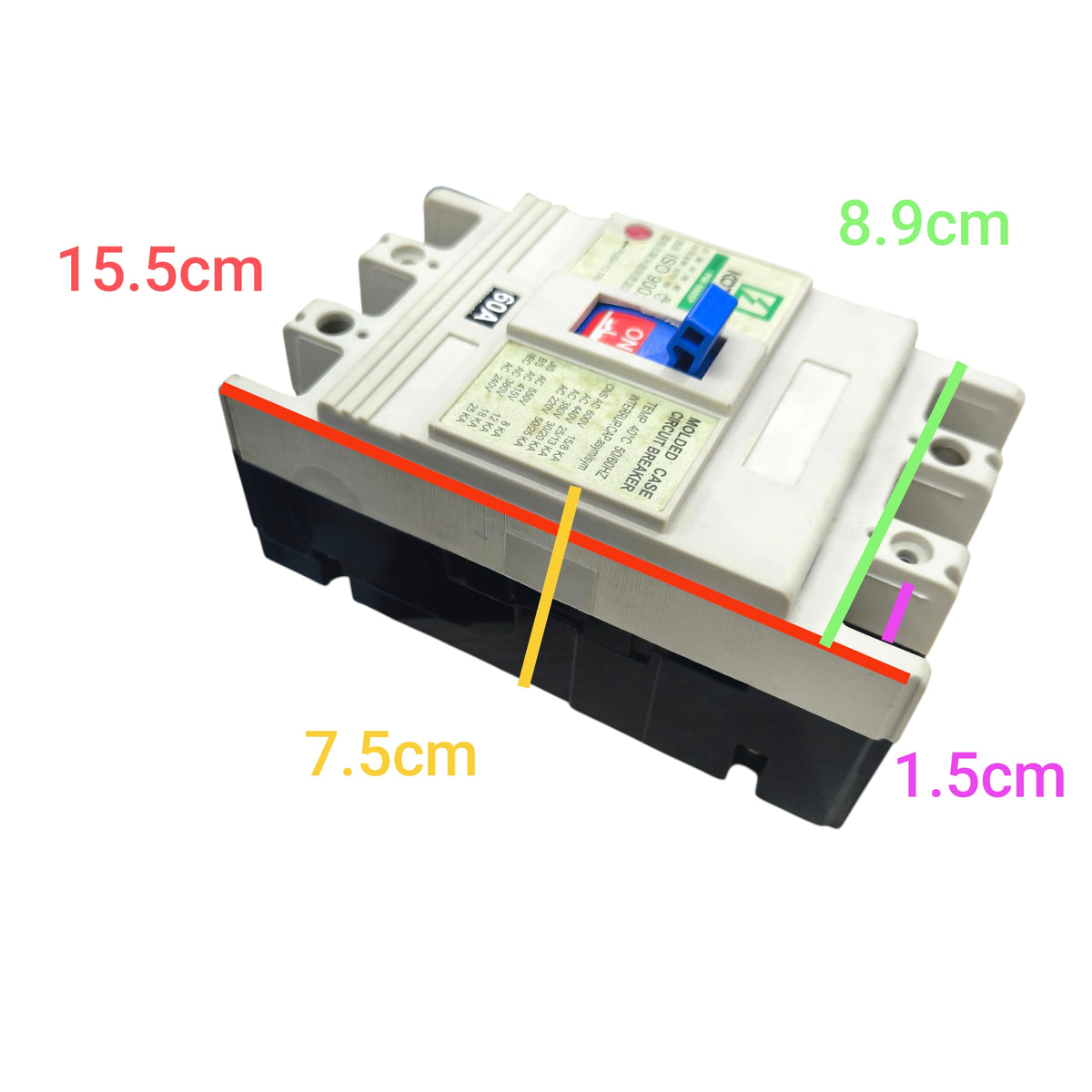 Koten Circuit Breaker dimensions 15.5cm x 8.9cm x 7.5cm available at Electx Electrical Supply