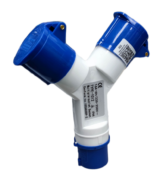 Grippes Y-Splitter for Electrical Circuitry in Blue with Electx Electrical Supply Label