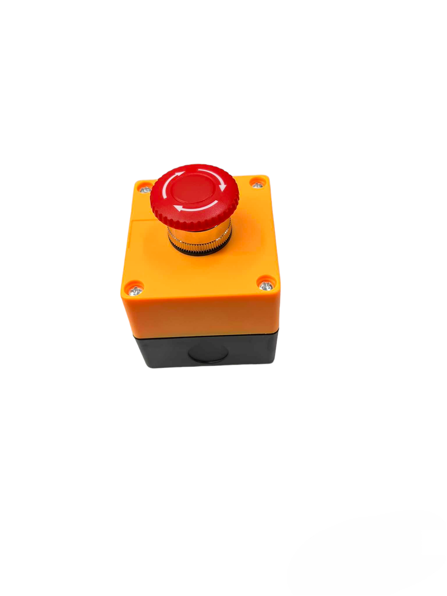Auspicious emergency stop push button 25mm with red button on yellow and black base for safety control