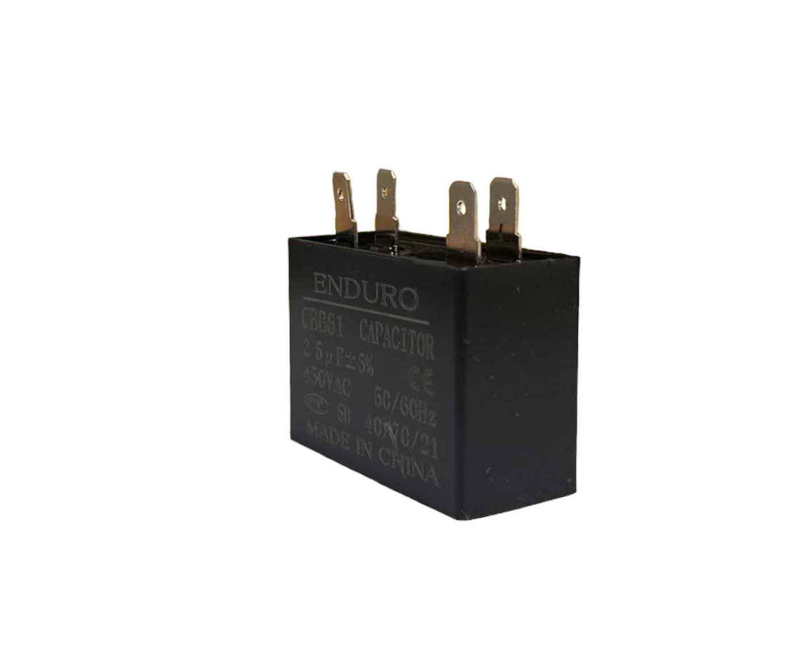 Fan capacitor 2.5uF 450V black electrical component with four metal terminals from China