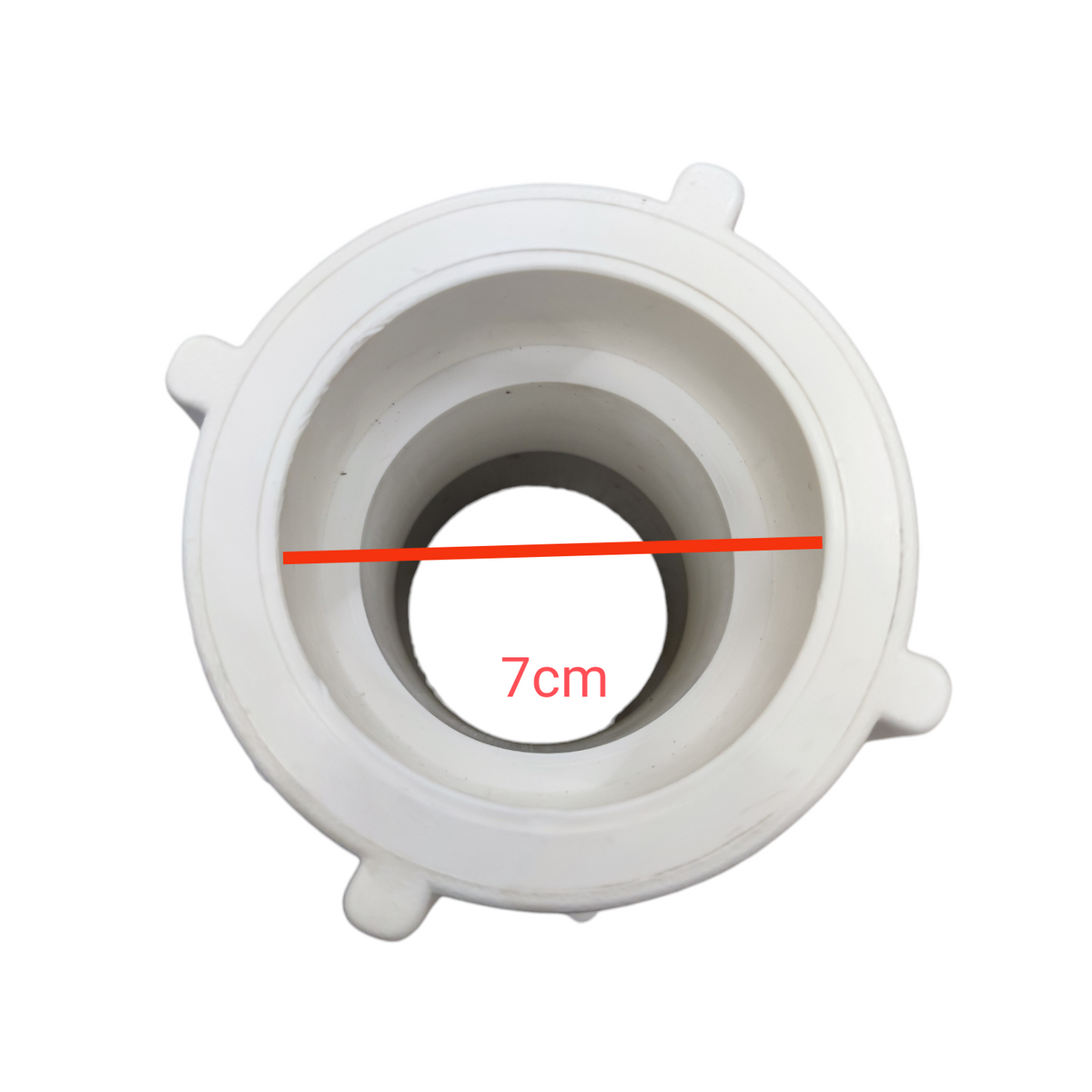 White ERA PPR Male Thread Adapter 75mm for Pipes and Hoses Accessories showing top view with 7cm measurement