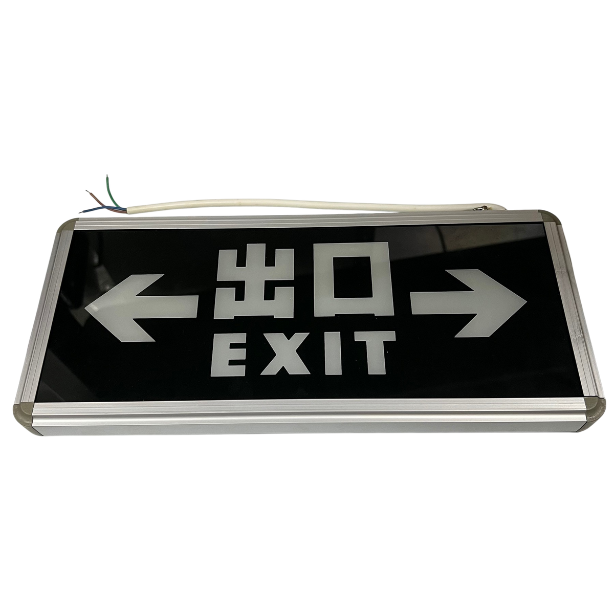 Exit Sign With Arrow Left and Right Green work and safety light with metal frame and wiring