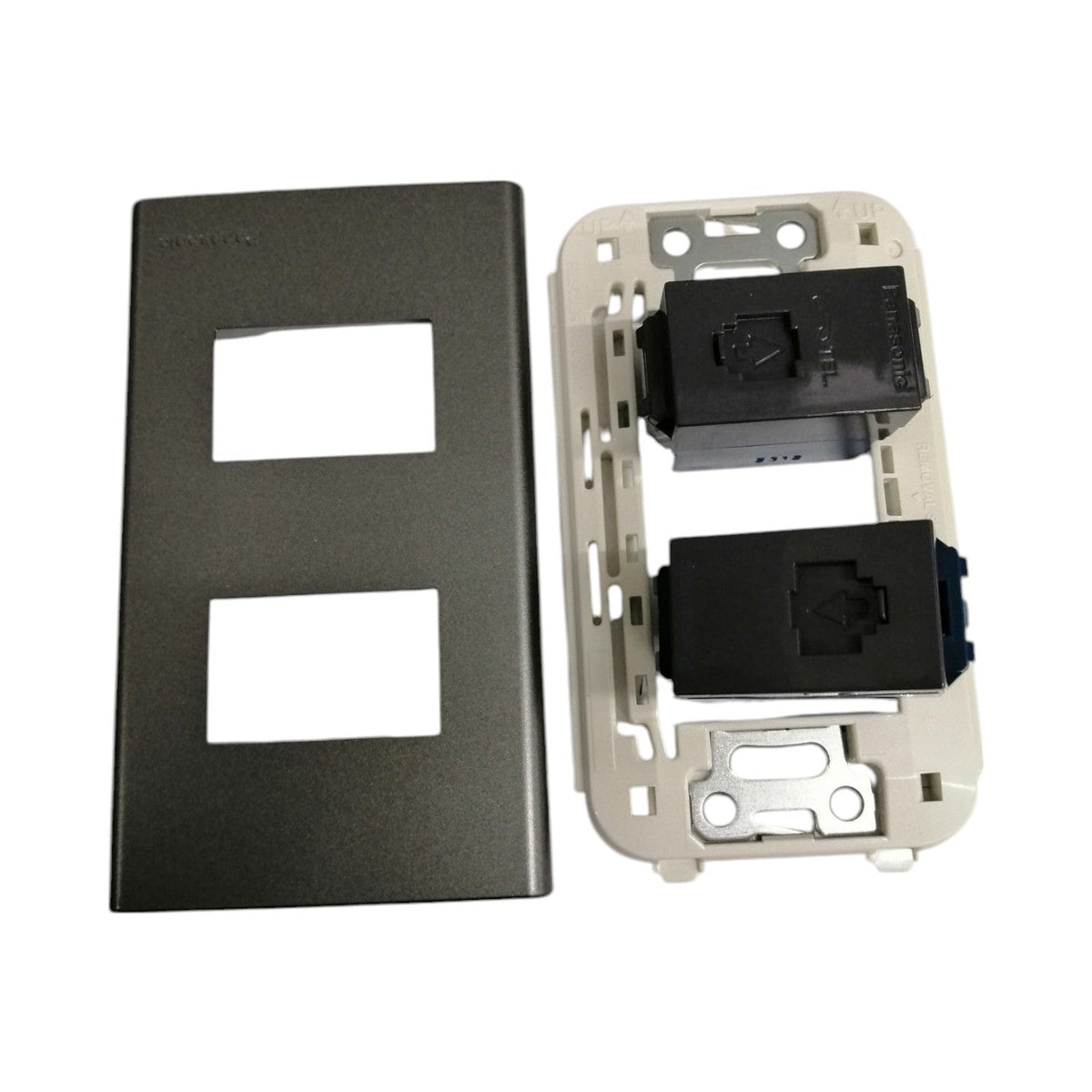 Panasonic 2 Gang CAT 6 Lan Data Outlet and Telephone Outlet,2 Gang RJ45 Outlet and RJ11 Outlet with Plate Cover Metallic Gray WEG6802MH-1/WEG24886H/WEG2164H