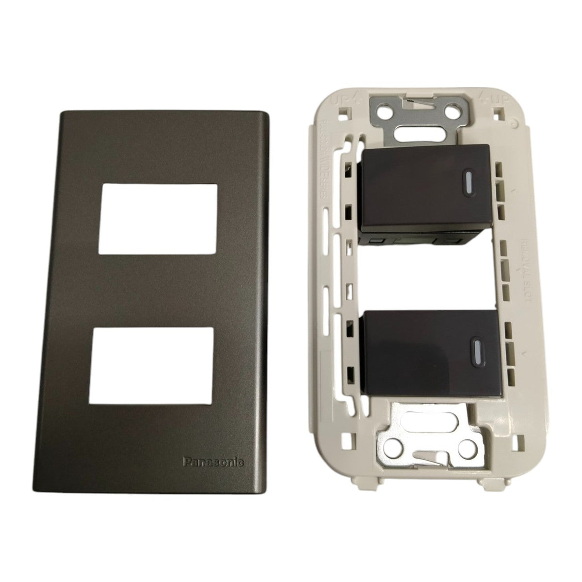 Panasonic 2 Gang 1 Way Switch 16A 250V with Plate Cover Metallic Gray WEG6802MH-1/2XWEG5001HK-5