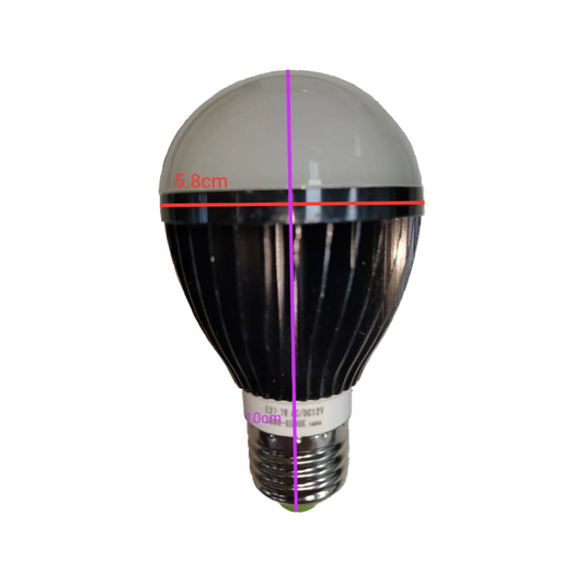 LED Bulb 12V DC 7W E27 Daylight ( Aluminum Heat Sink, needs Battery to light up)