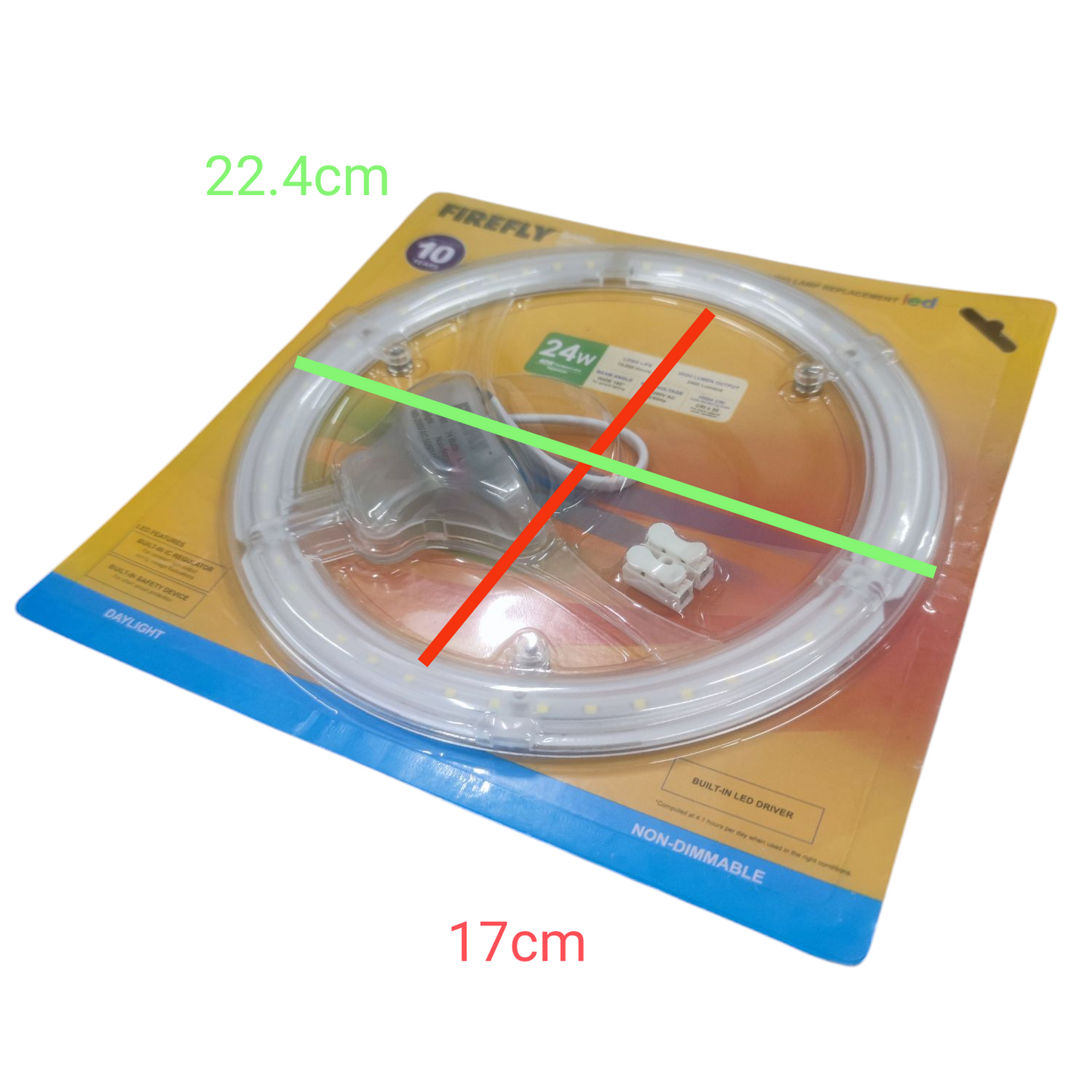 Firefly 24W LED ceiling light bulb circular design in clear packaging with non-dimmable feature