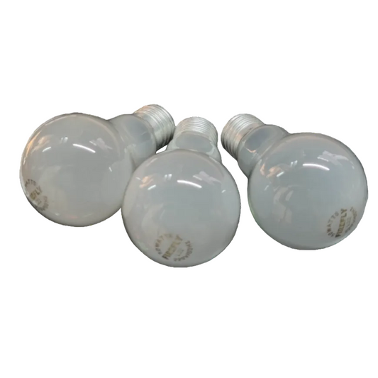 Three Firefly 50W incandescent lamp E27 bulbs with a frosted design for bright lighting