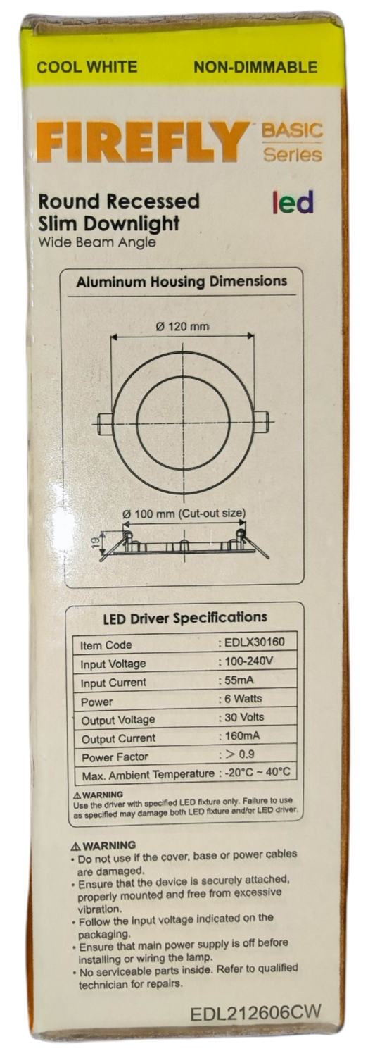 Firefly 6W LED round recessed downlight 120mm with aluminum housing and wide beam angle