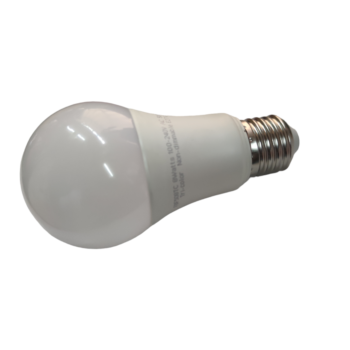Firefly 8W tri color LED bulb with standard screw base and frosted white finish