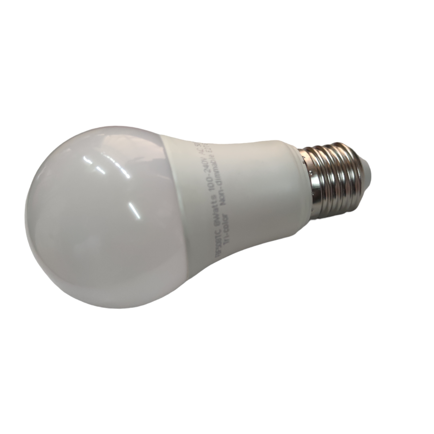 Firefly 8W tri color LED bulb with standard screw base and frosted white finish