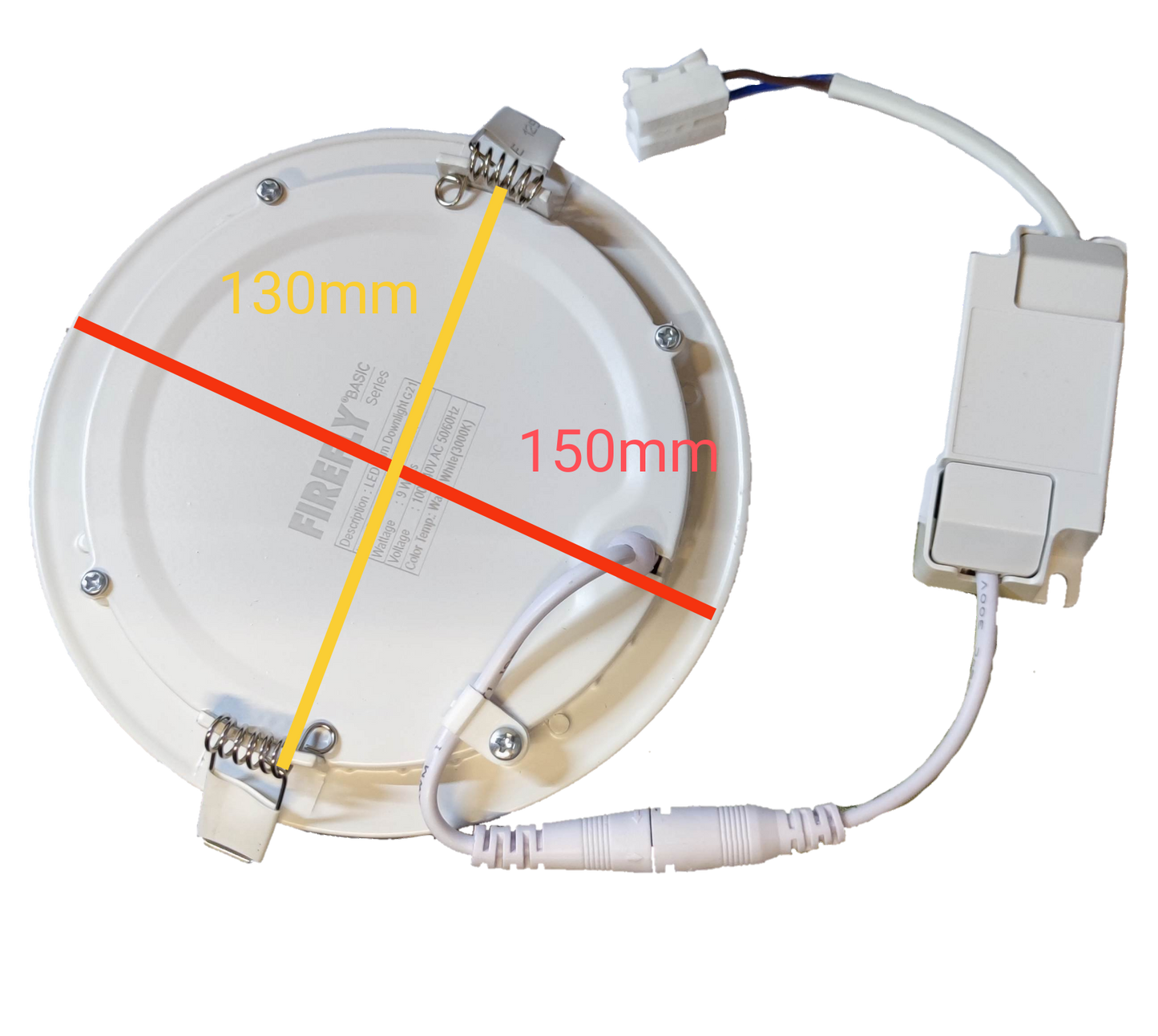 Firefly 9W LED round recessed downlight with dimensions of 130mm and 150mm for modern lighting solutions