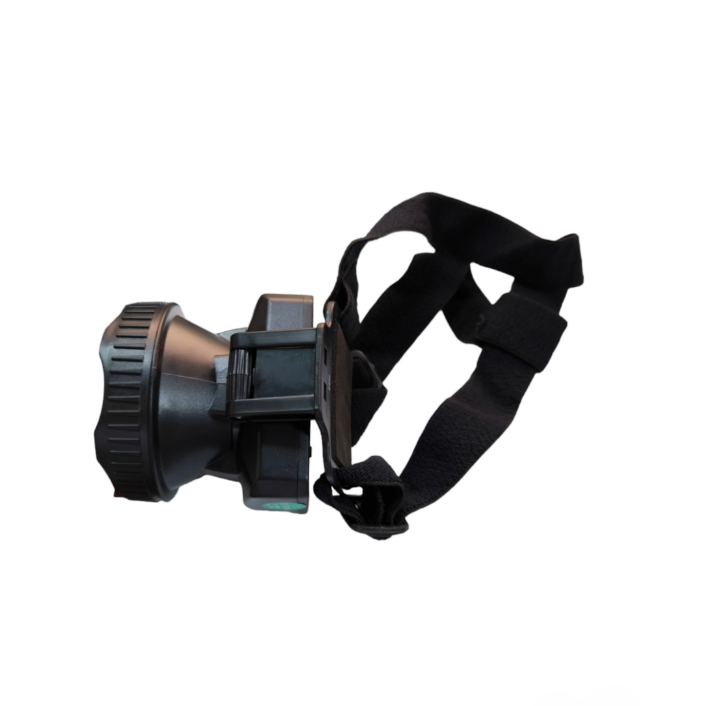 Firefly rechargeable head lamp with charger featuring adjustable black straps and durable housing