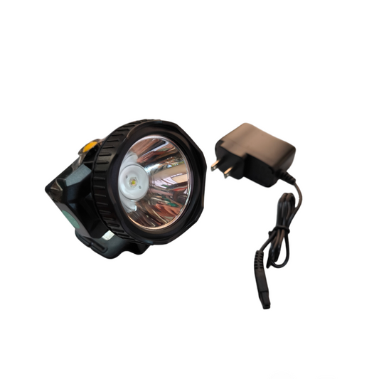 Firefly rechargeable head lamp with charger featuring a bright LED and durable design
