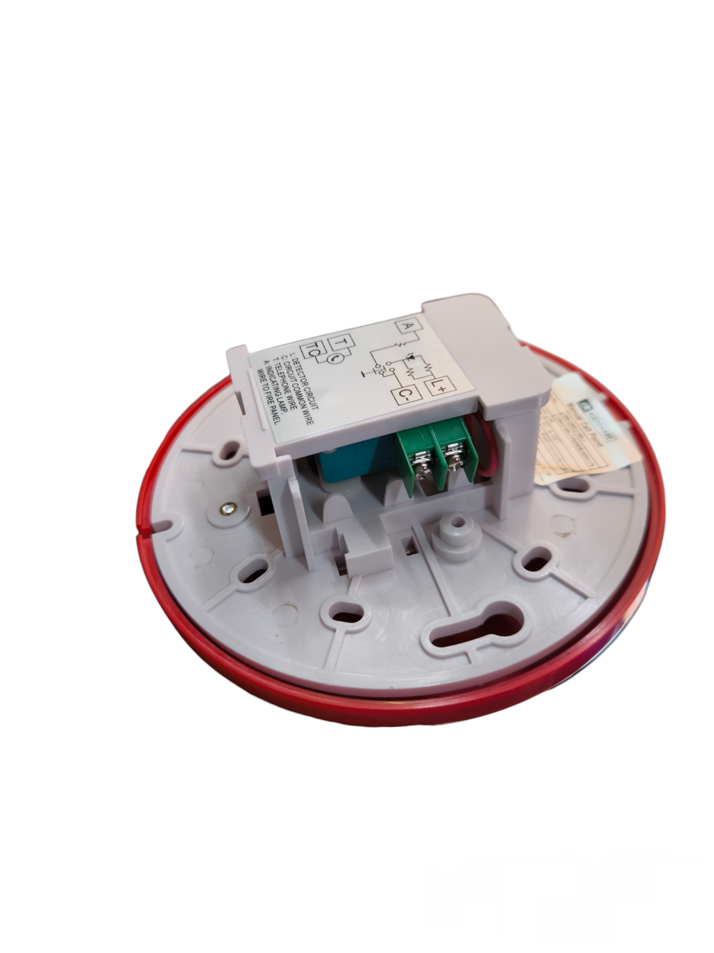 Asenware fire alarm base with manual call point push button component and wiring terminals