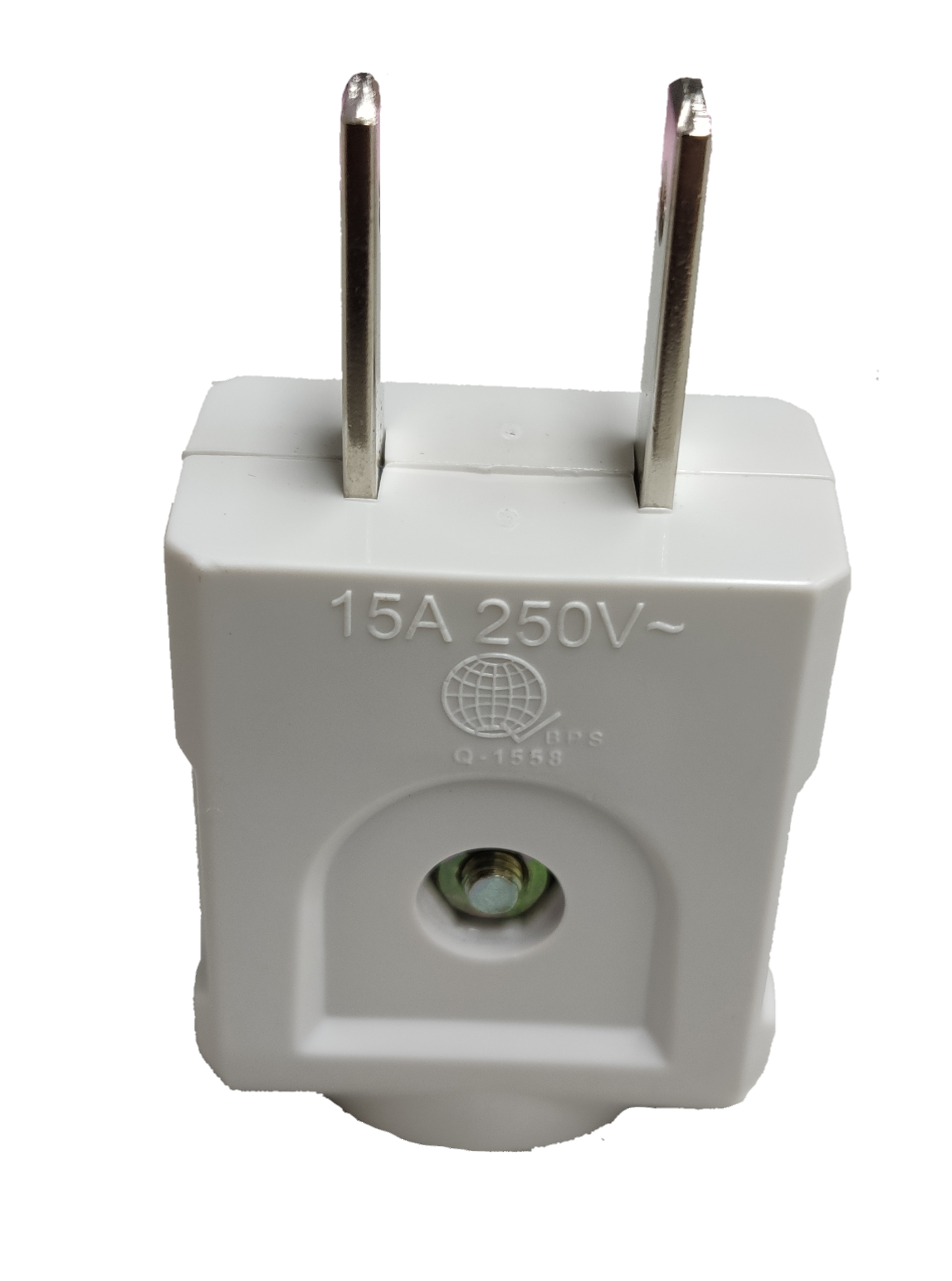 Omni 15A 250V flat pin electrical plug in white for secure electrical connections