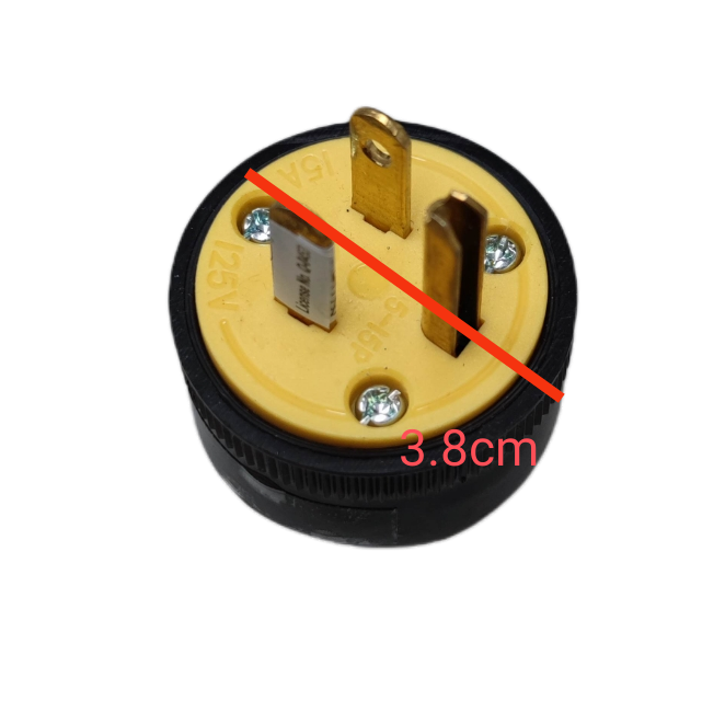 Surer Flat Pin with Ground Plug 15A 125V power plug with brass prongs and measurement markings