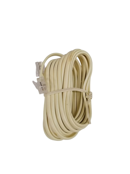 Beige flat telephone line cord with clear connectors for landline phones from China