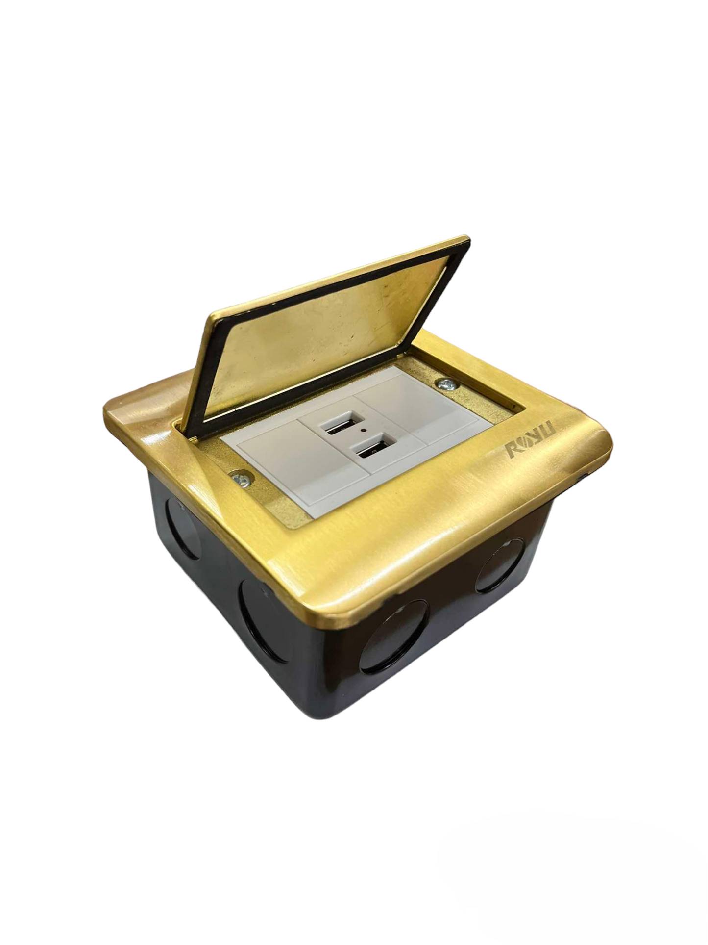 Royu Floor Outlet 2 Port USB Outlet 2100mAh with brass cover and black base for floor installation