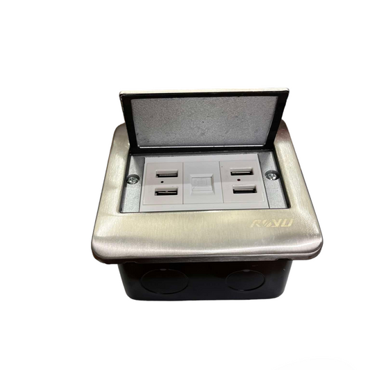 Royu Floor Outlet 4 Port USB Outlet 2100mAh with stainless steel cover and multiple USB charging ports