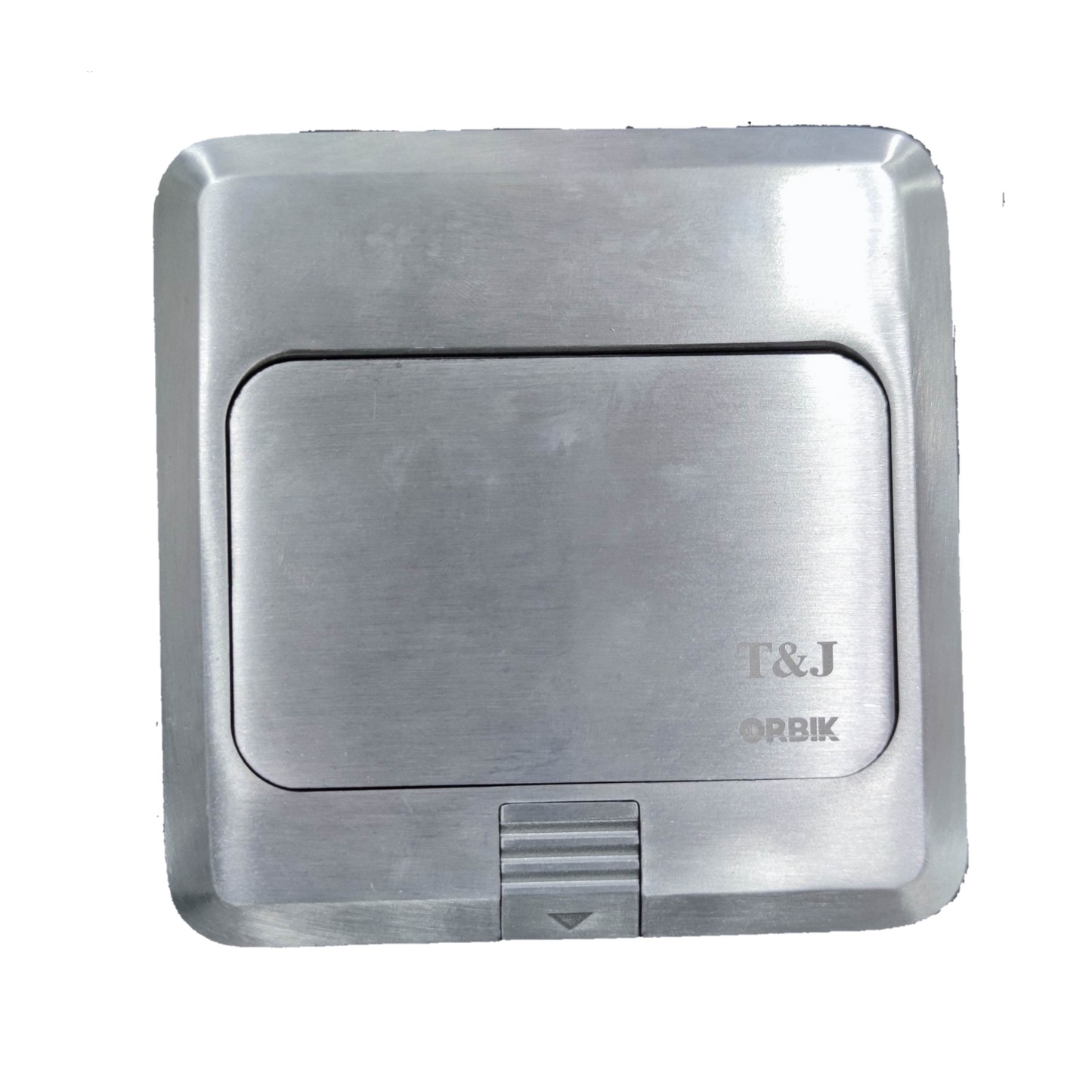 T&J Floor Outlet Pop-up 1 Gang TEL Outlet with stainless steel cover closed