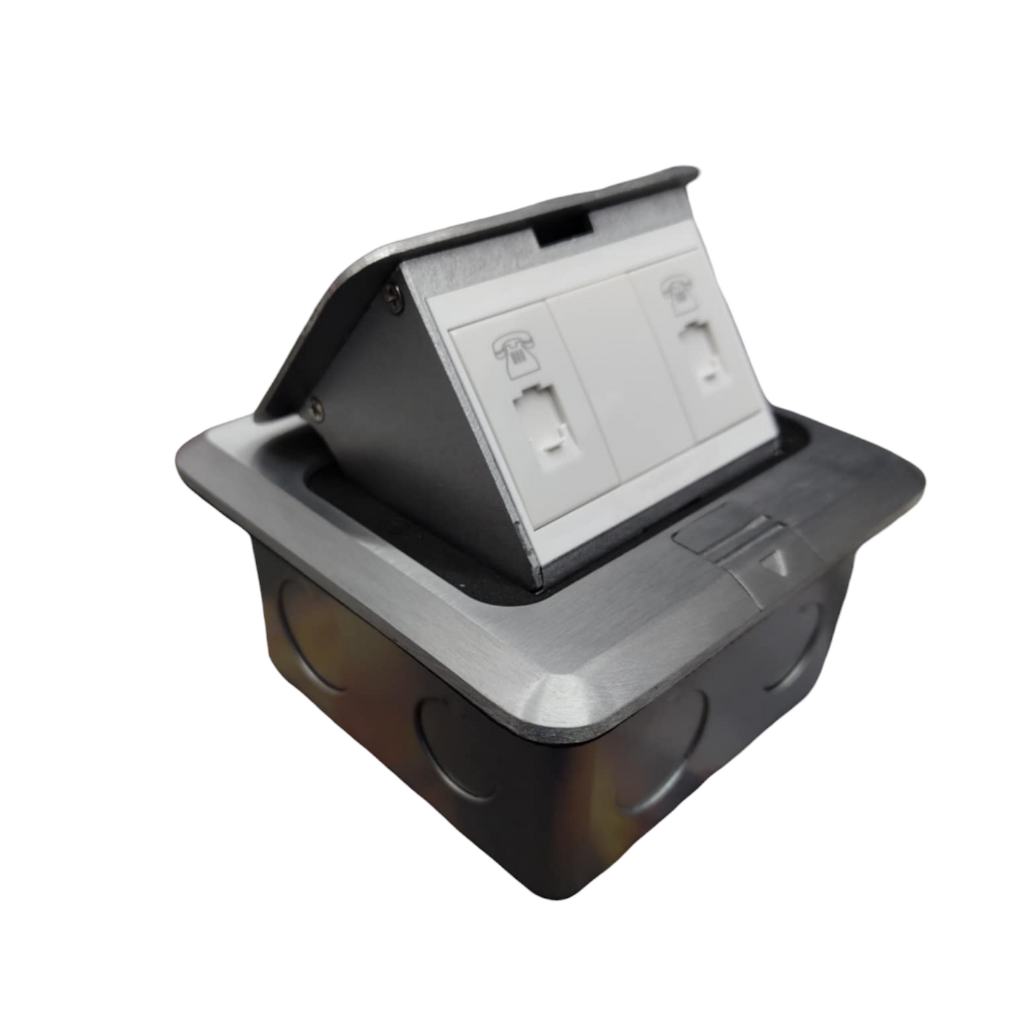 T&J Floor Outlet Pop-up 2 Gang TEL Outlet with stainless steel cover for floor installation