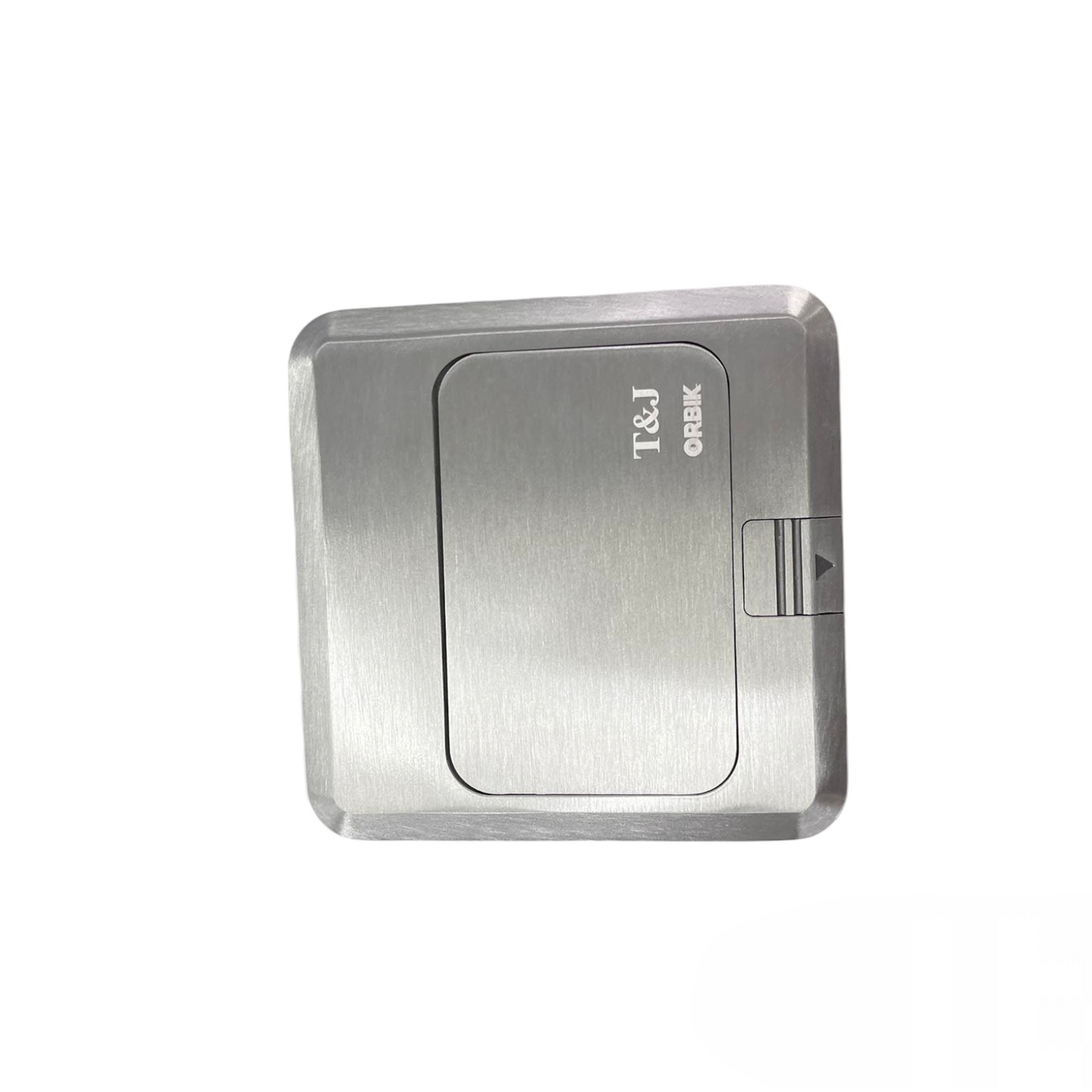 T&J Floor Outlet Universal with Ground and HDMI in brushed metal finish for safe connections