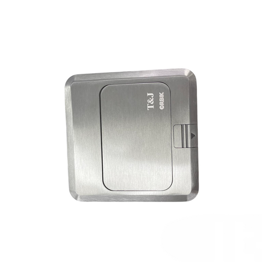 T&J Floor Universal Outlet with LAN Outlet in brushed metal finish for power and network connectivity