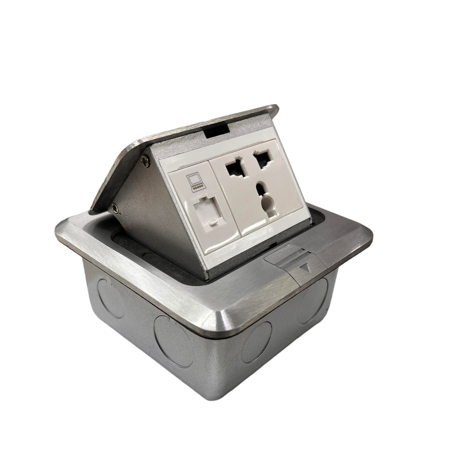 T&J Floor Universal Outlet with LAN Outlet in stainless steel housing for power and network connections