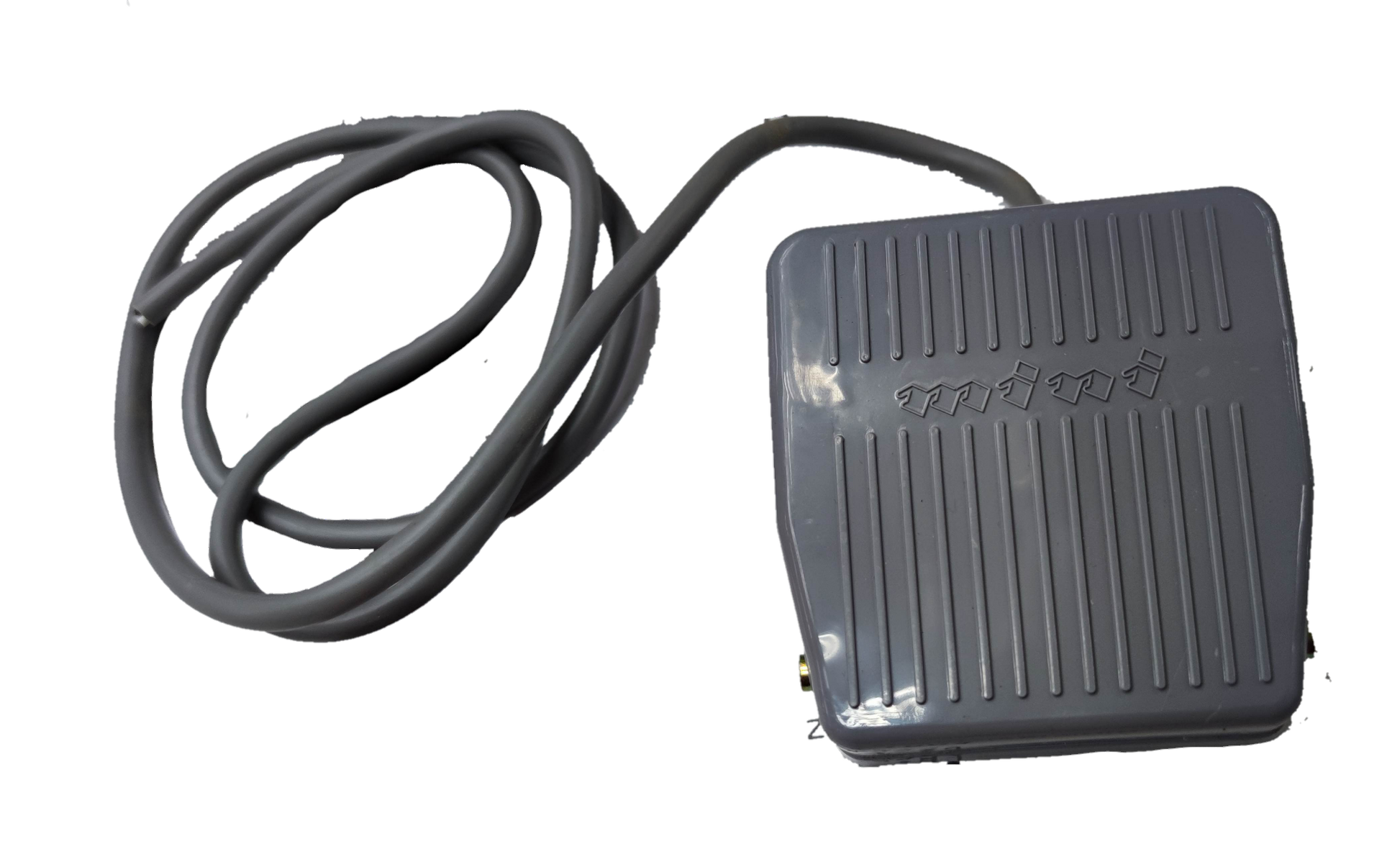 Gray Foot Switch 10A 250V with ridged surface and attached black power cable
