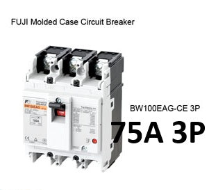 Fuji MCCB molded case circuit breaker 75A with three pole design for electrical safety.