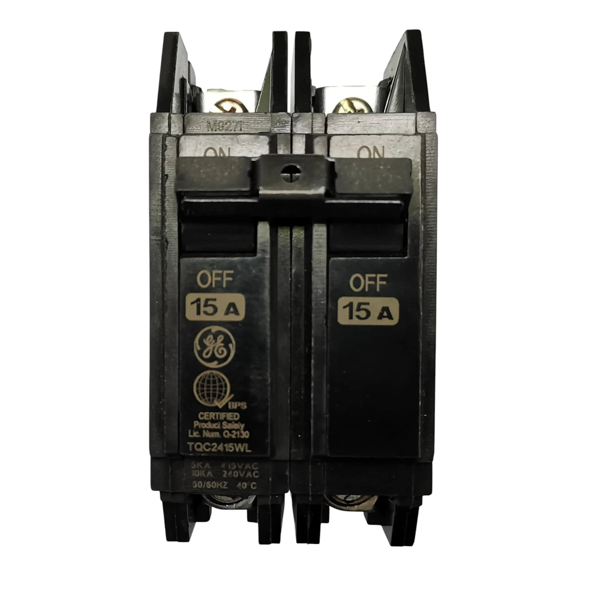 GE 15A 2 Pole Circuit Breaker with On and Off switch for electrical safety