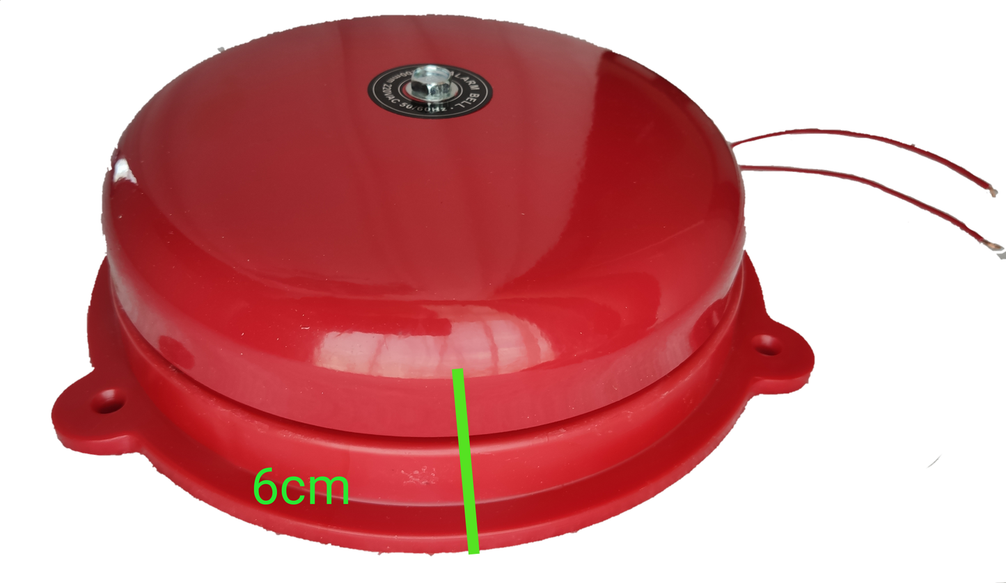 Grippes 10 inch fire alarm bell in red metal with wiring for mounting and safety alerts