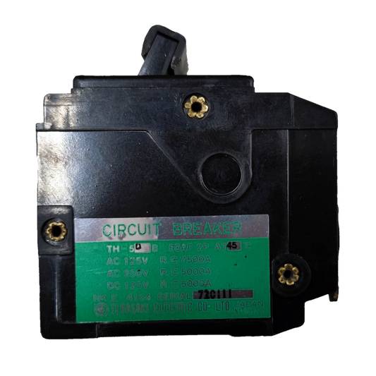 Terasaki 10A Circuit Breaker 2 Pole 220V black electrical circuitry part with green label