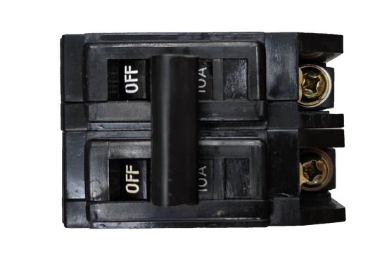 Terasaki 10A Circuit Breaker 2 Pole 220V with black switch and brass terminals for electrical protection