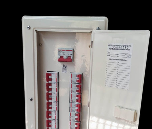 12 branch panel board 100A electrical circuit breaker panel box with open white cover by Electx Electrical Supply