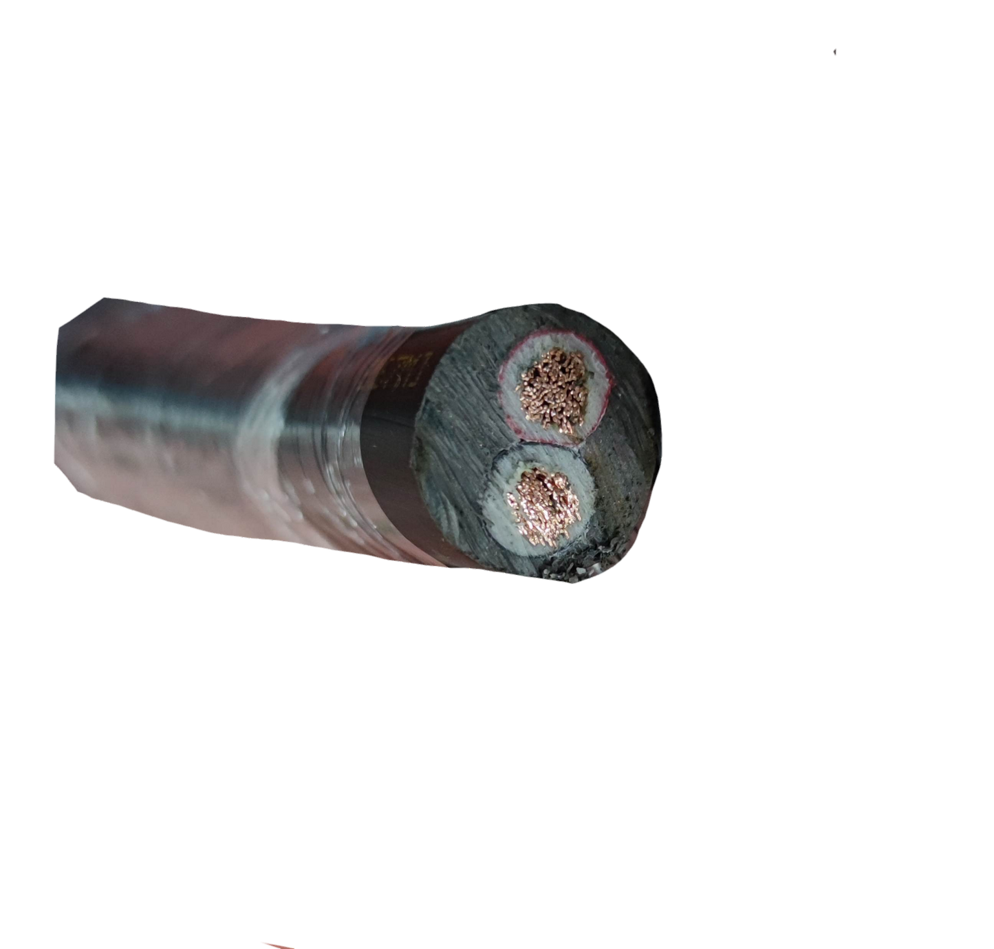 Phelps Dodge 14mm 2 core electrical wire roll showing copper strands and insulation cross section