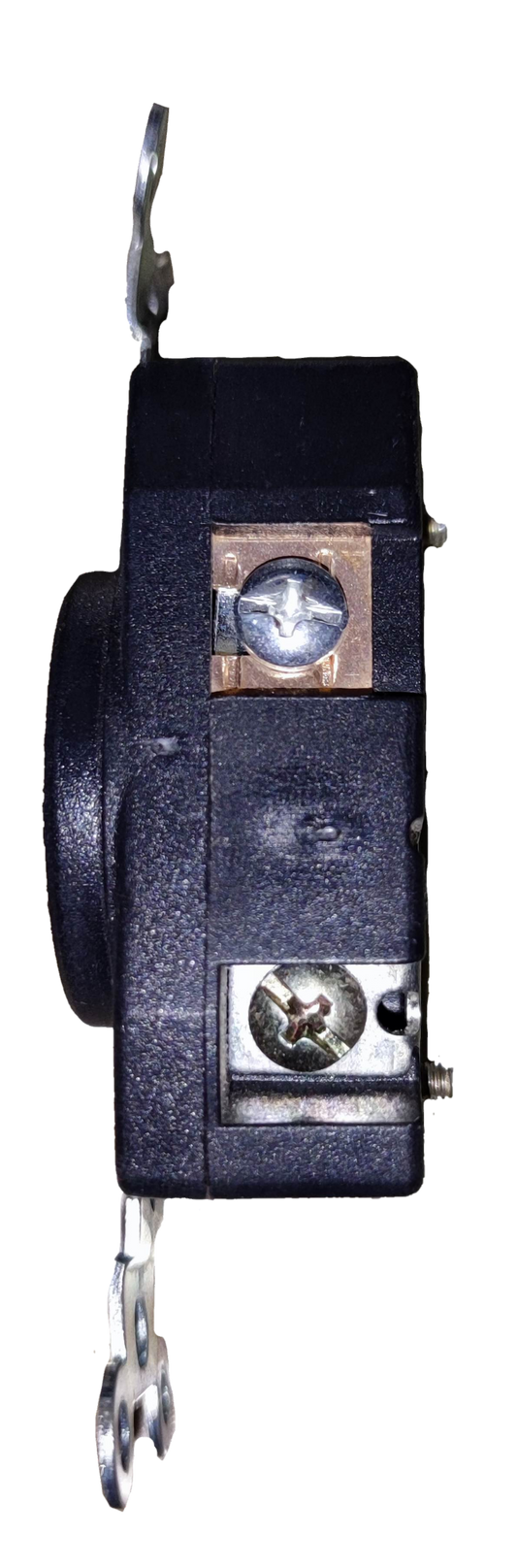 Surer 15A Twist Lock Outlet side view showing screw terminals and mounting brackets